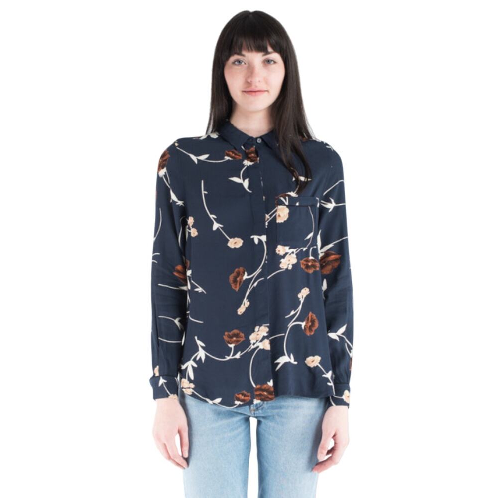 Ganni Navy Blue Floral Total Eclipse Dalton Button Down Crepe Top